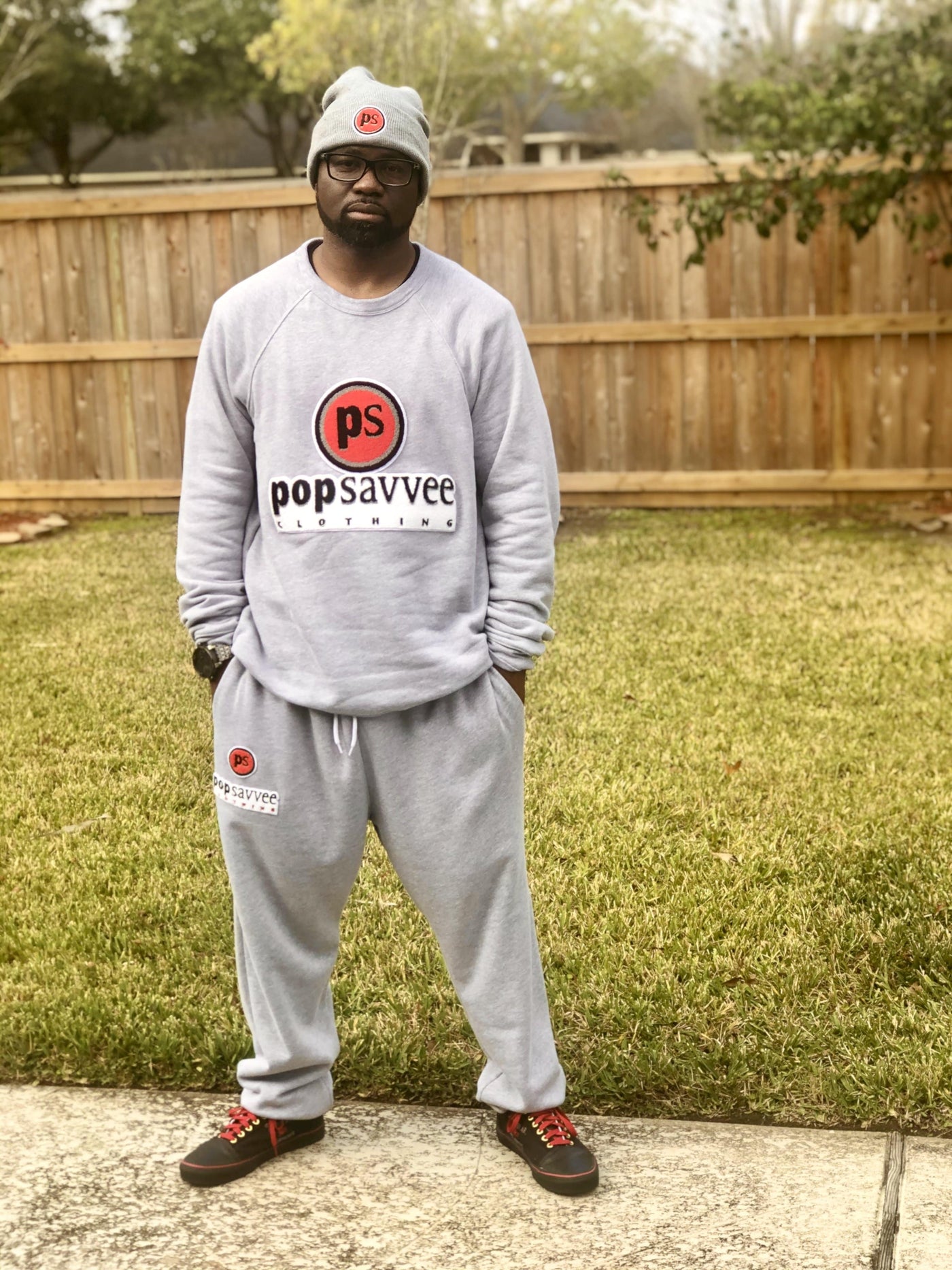 Heather Grey Sweat Suit - Embroidered L Clothing” Chenille Savvee “Pop